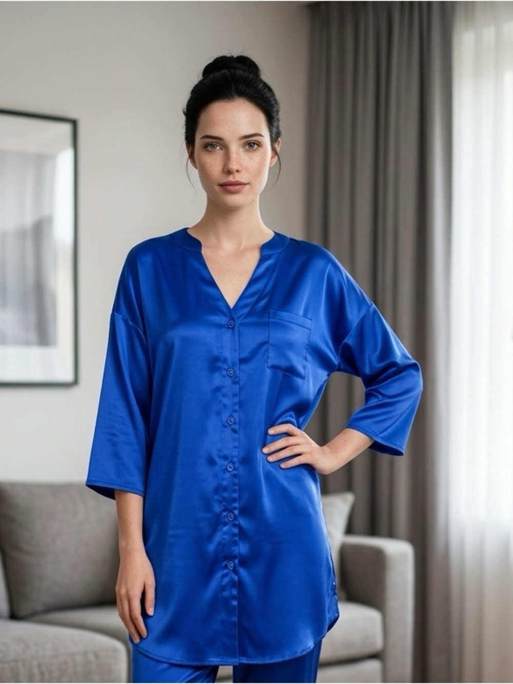 Blue Satin Nightgown - Size Small